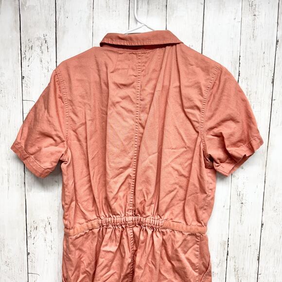 Madewell Jumpsuit Women 14 Collared Button Front Short Sleeve Wide Leg Utility - Picture 6 of 7